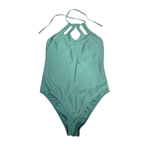 CUPSHE Seaside Holiday green high neck cutout one piece swimsuit L - Picture 3 of 13